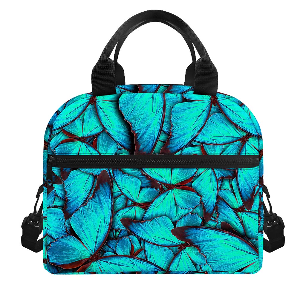 Turquoise Butterfly Pattern Print Insulated Lunch Bag