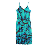 Turquoise Butterfly Pattern Print Jersey Midi Cami Dress