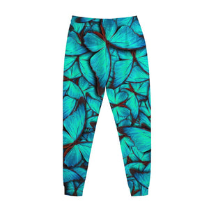 Turquoise Butterfly Pattern Print Jogger Pants