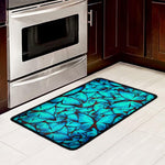 Turquoise Butterfly Pattern Print Kitchen Mat