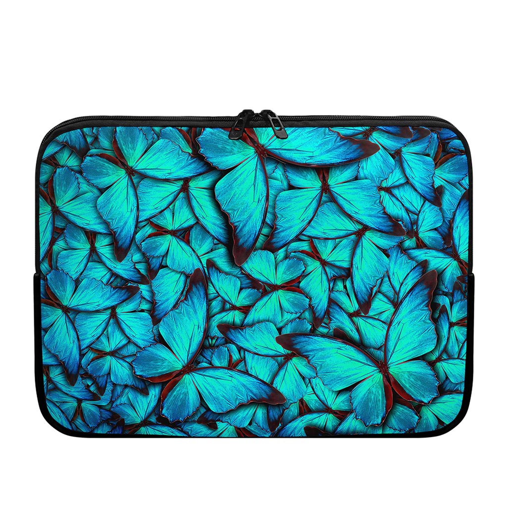 Turquoise Butterfly Pattern Print Laptop Sleeve