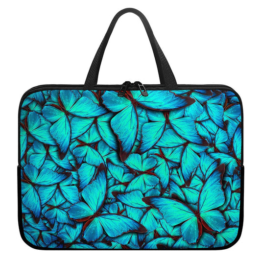 Turquoise Butterfly Pattern Print Laptop Sleeve With Handle