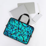 Turquoise Butterfly Pattern Print Laptop Sleeve With Handle