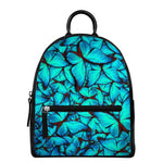 Turquoise Butterfly Pattern Print Leather Backpack