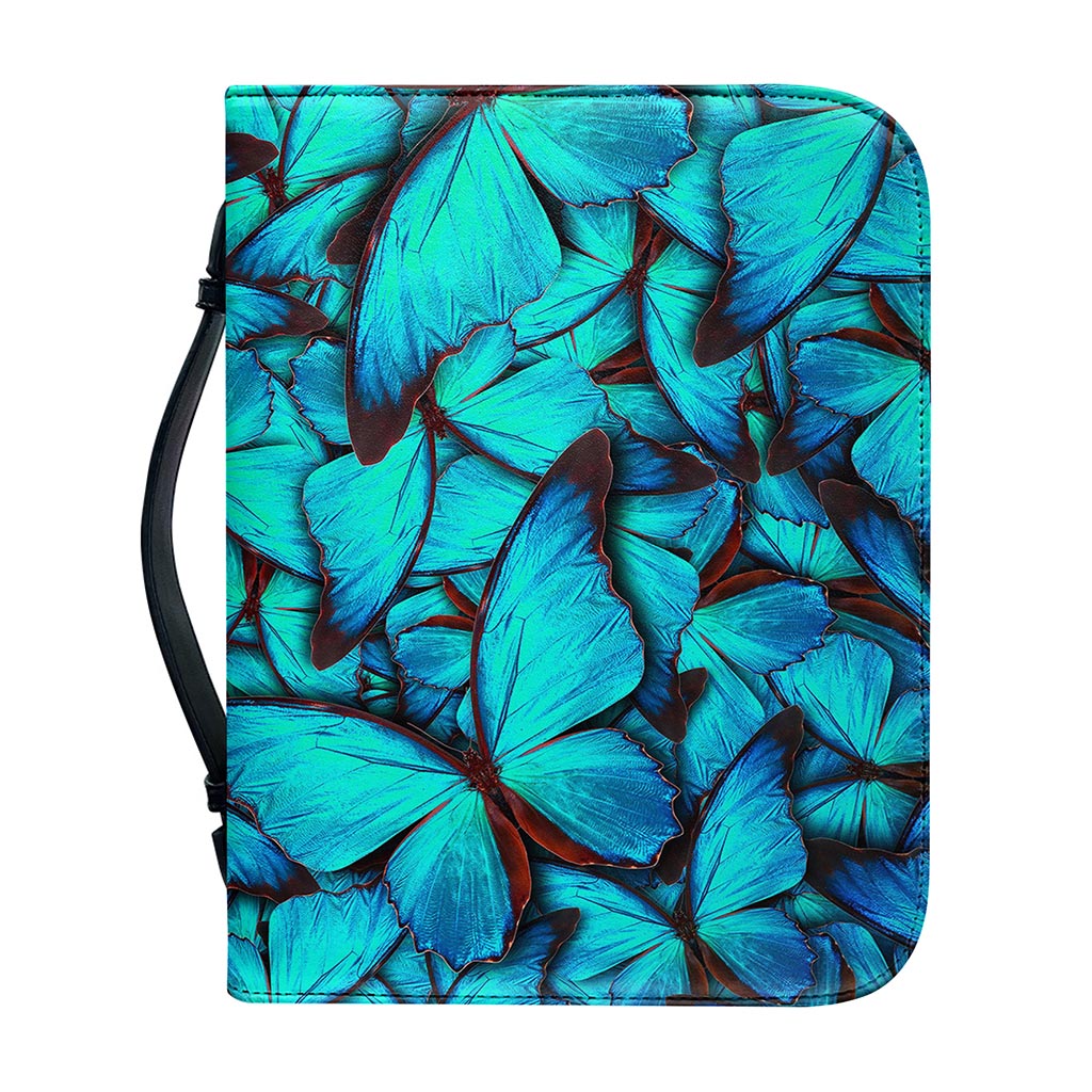 Turquoise Butterfly Pattern Print Leather Bible Cover