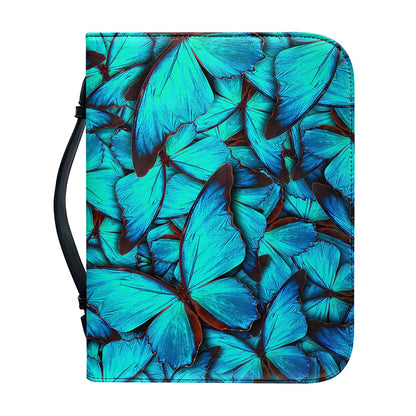 Turquoise Butterfly Pattern Print Leather Bible Cover