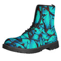Turquoise Butterfly Pattern Print Lace-Up Boots