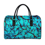 Turquoise Butterfly Pattern Print Leather Duffle Bag