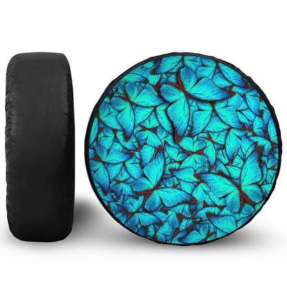 Turquoise Butterfly Pattern Print Leather Spare Tire Cover