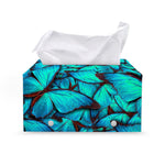 Turquoise Butterfly Pattern Print Leather Tissue Box Cover