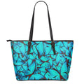 Turquoise Butterfly Pattern Print Leather Tote Bag With Zipper