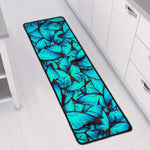 Turquoise Butterfly Pattern Print Long Kitchen Mat