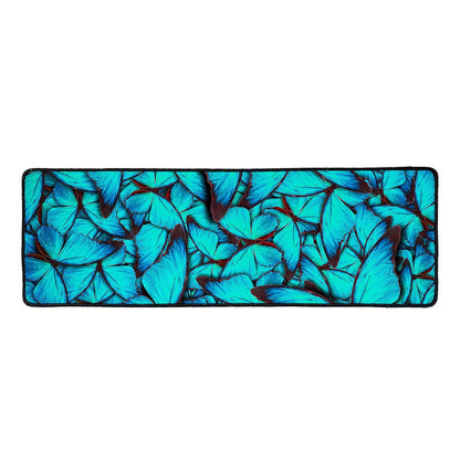 Turquoise Butterfly Pattern Print Long Kitchen Mat