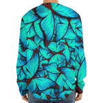 Turquoise Butterfly Pattern Print Long Sleeve Baseball Jersey