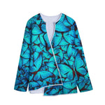 Turquoise Butterfly Pattern Print Long Sleeve Short Coat