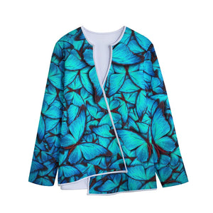 Turquoise Butterfly Pattern Print Long Sleeve Short Coat