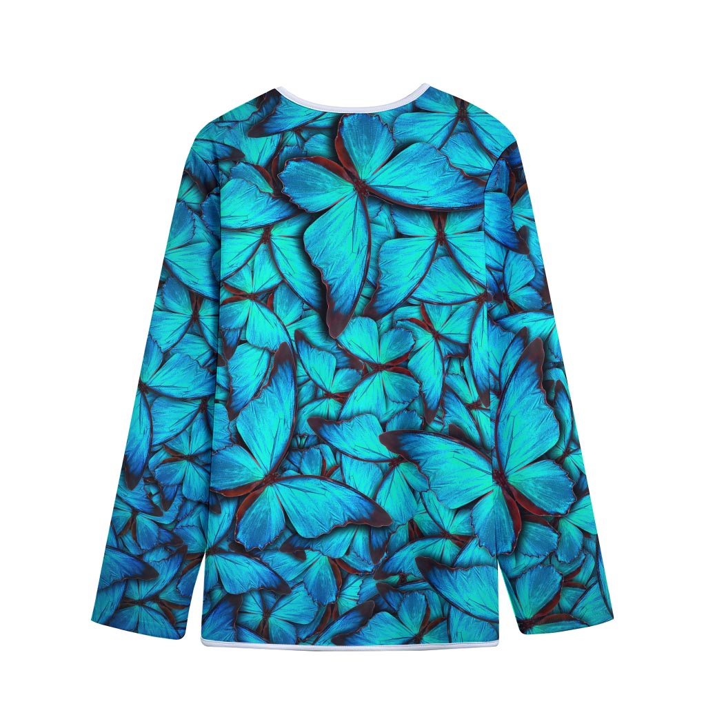 Turquoise Butterfly Pattern Print Long Sleeve Short Coat