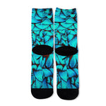 Turquoise Butterfly Pattern Print Long Socks