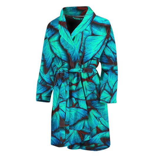 Turquoise Butterfly Pattern Print Men's Bathrobe