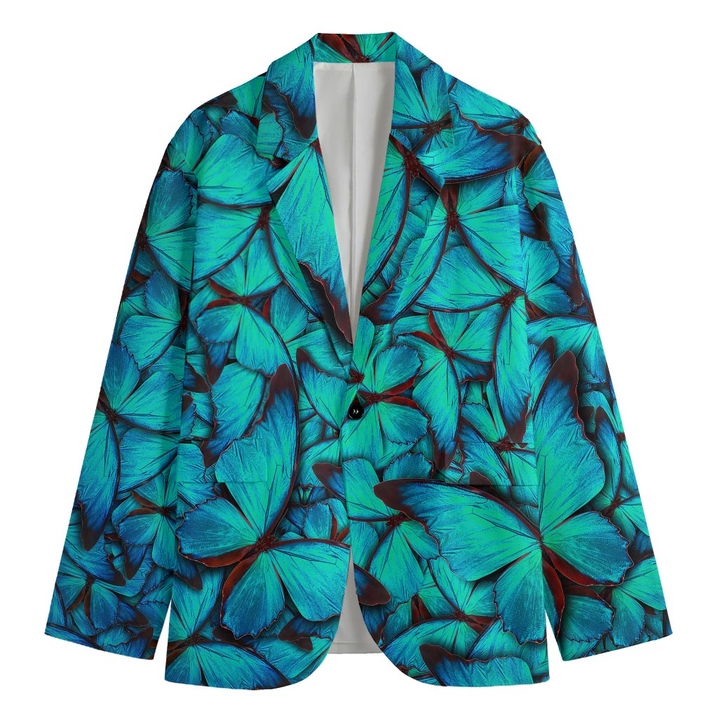 Turquoise Butterfly Pattern Print Men's Blazer