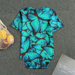 Turquoise Butterfly Pattern Print Men's Bodysuit