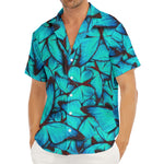 Turquoise Butterfly Pattern Print Men's Deep V-Neck Shirt