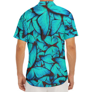 Turquoise Butterfly Pattern Print Men's Deep V-Neck Shirt