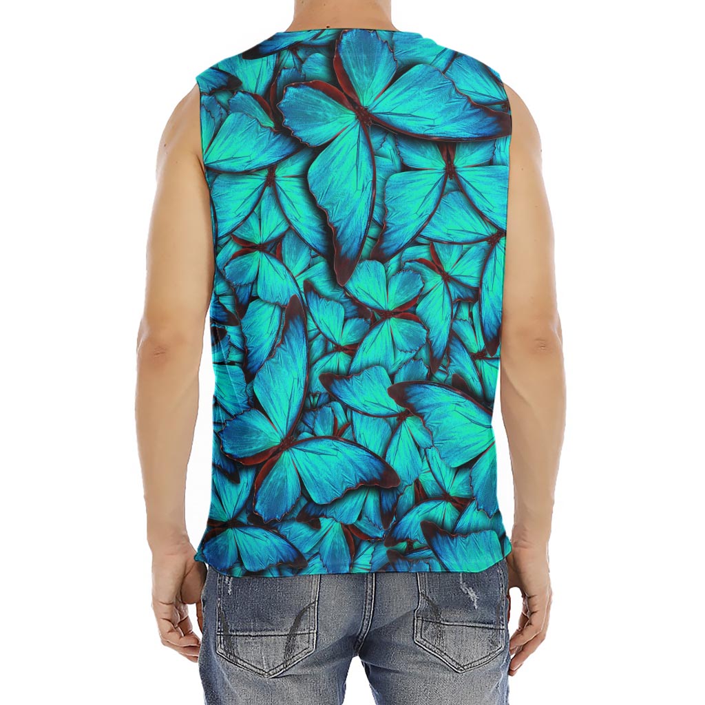 Turquoise Butterfly Pattern Print Men's Fitness Tank Top