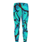 Turquoise Butterfly Pattern Print Men's leggings