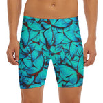 Turquoise Butterfly Pattern Print Men's Long Boxer Briefs