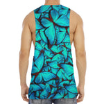 Turquoise Butterfly Pattern Print Men's Muscle Tank Top