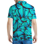 Turquoise Butterfly Pattern Print Men's Polo Shirt