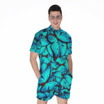 Turquoise Butterfly Pattern Print Men's Rompers