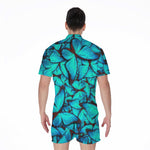 Turquoise Butterfly Pattern Print Men's Rompers