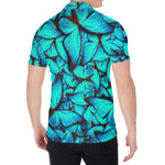 Turquoise Butterfly Pattern Print Men's Shirt