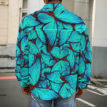 Turquoise Butterfly Pattern Print Men's Shirt Jacket