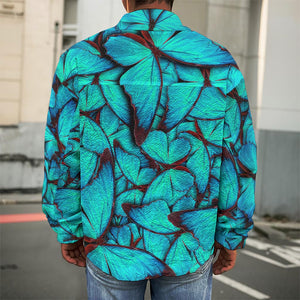 Turquoise Butterfly Pattern Print Men's Shirt Jacket