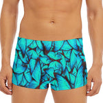 Turquoise Butterfly Pattern Print Men's Short Boxer Briefs