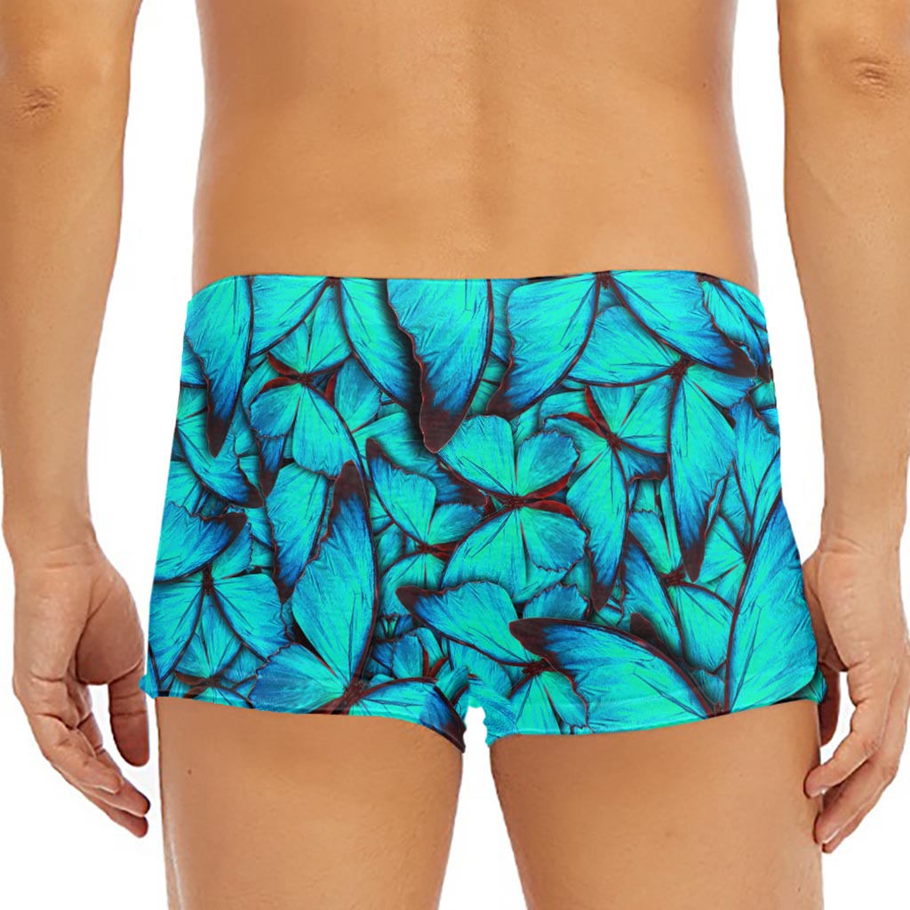 Turquoise Butterfly Pattern Print Men's Short Boxer Briefs