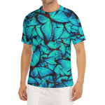 Turquoise Butterfly Pattern Print Men's Short Sleeve Rash Guard