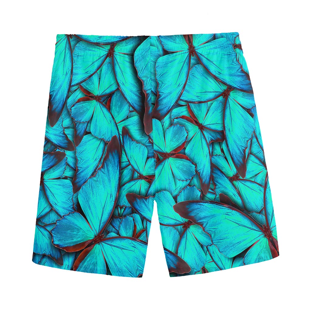 Turquoise Butterfly Pattern Print Men's Sports Shorts