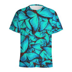 Turquoise Butterfly Pattern Print Men's Sports T-Shirt