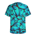 Turquoise Butterfly Pattern Print Men's Sports T-Shirt