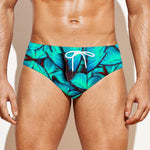 Turquoise Butterfly Pattern Print Men's Swim Briefs