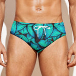 Turquoise Butterfly Pattern Print Men's Swim Briefs