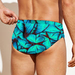 Turquoise Butterfly Pattern Print Men's Swim Briefs