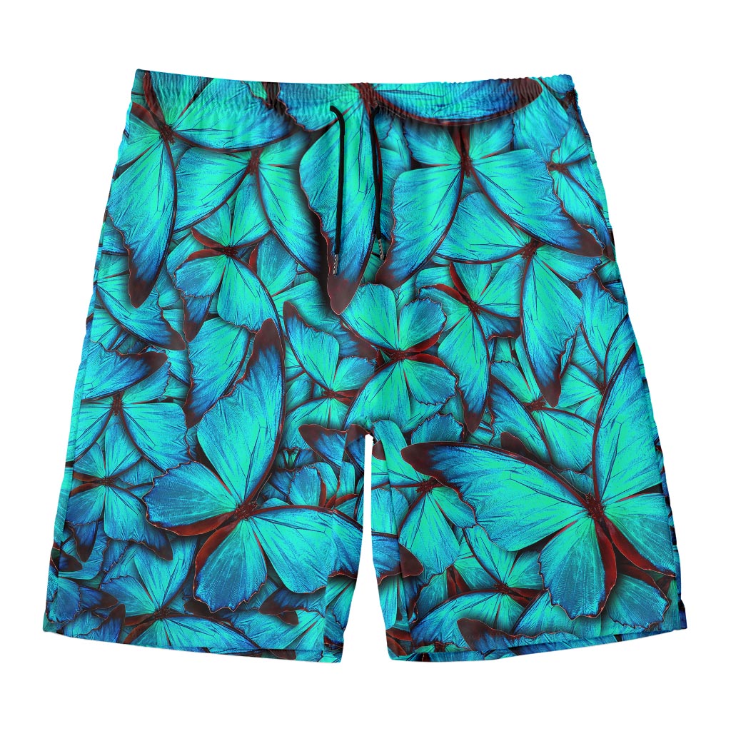 Turquoise Butterfly Pattern Print Men's Swim Trunks