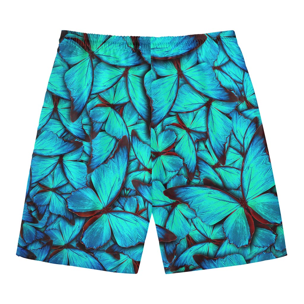 Turquoise Butterfly Pattern Print Men's Swim Trunks