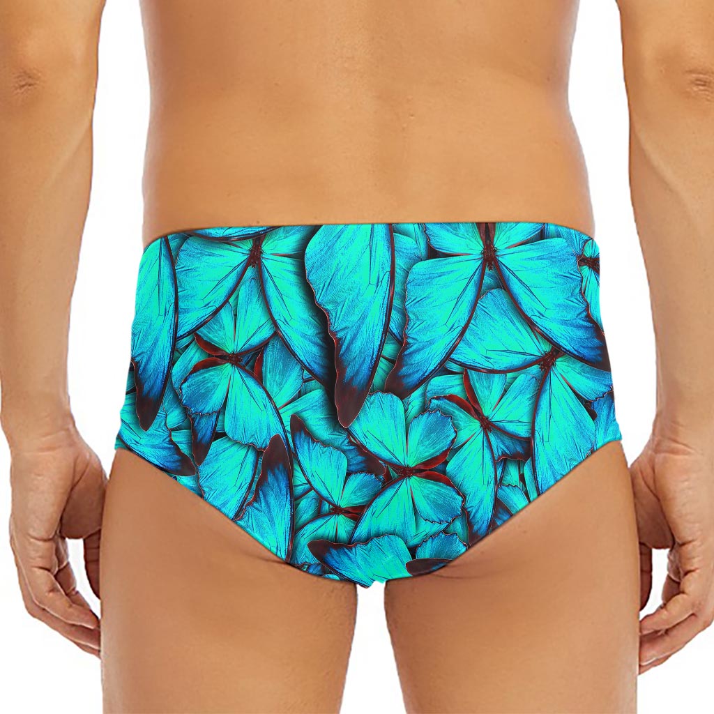 Turquoise Butterfly Pattern Print Men's Triangle Swim Briefs