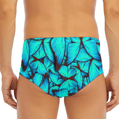 Turquoise Butterfly Pattern Print Men's Triangle Swim Briefs